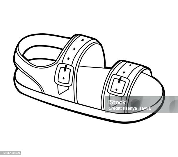 Coloring book cartoon shoe collection mens sandal stock illustration