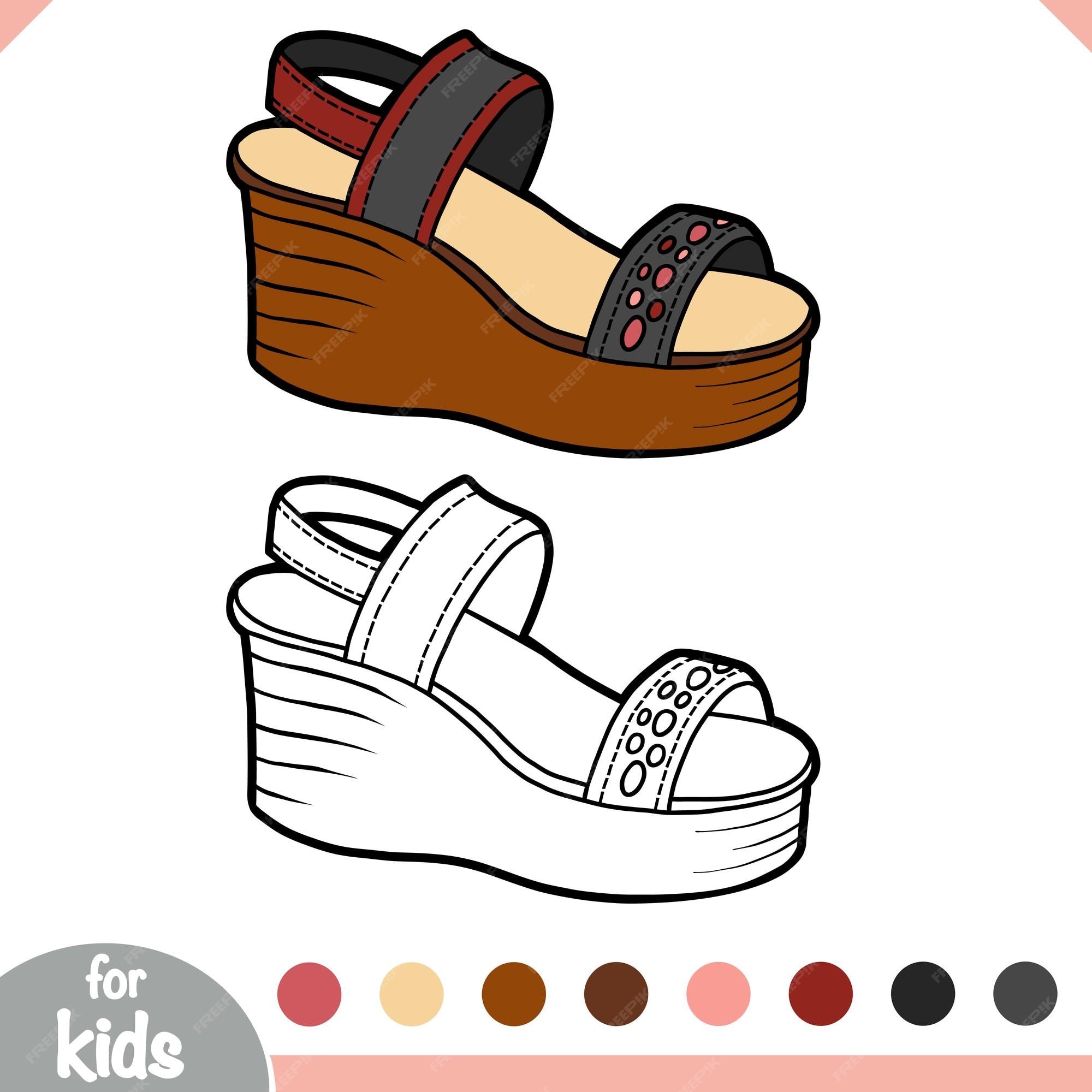Premium vector coloring book for children cartoon shoe collection wedgeheeled sandal