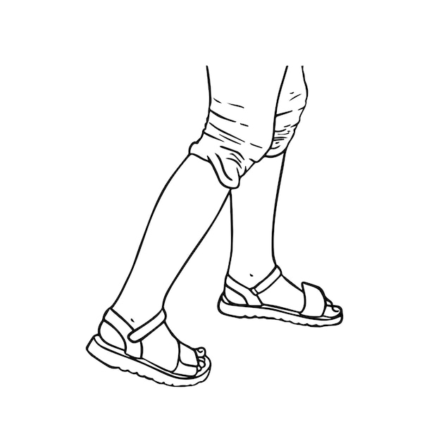 Premium vector womens feet in sandals summer shoes doodle linear cartoon coloring