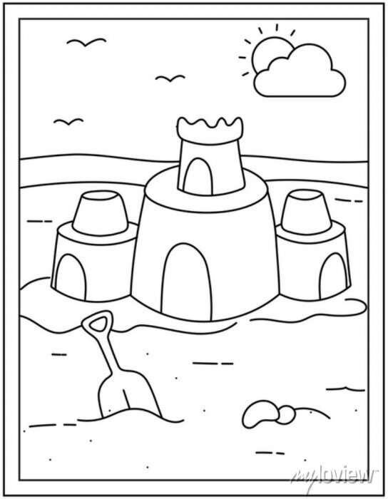 Sandcastle hand drawn vectors kids coloring page posters for the wall â posters signs business hot drink