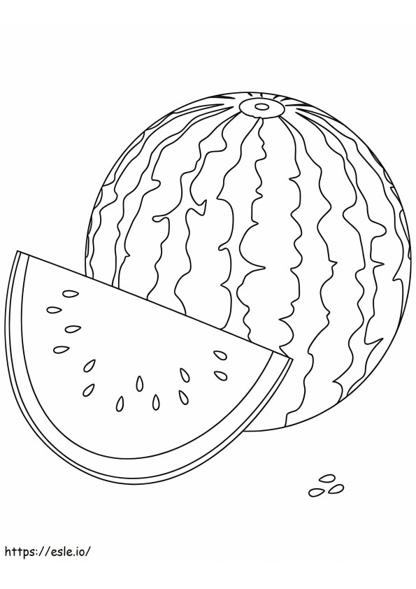 A watermelon and a slice of watermelon coloring page