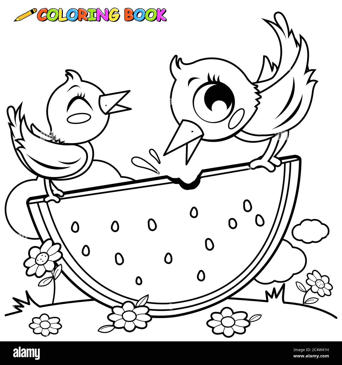 Watermelon illustration coloring book imãgen recortadas de stock