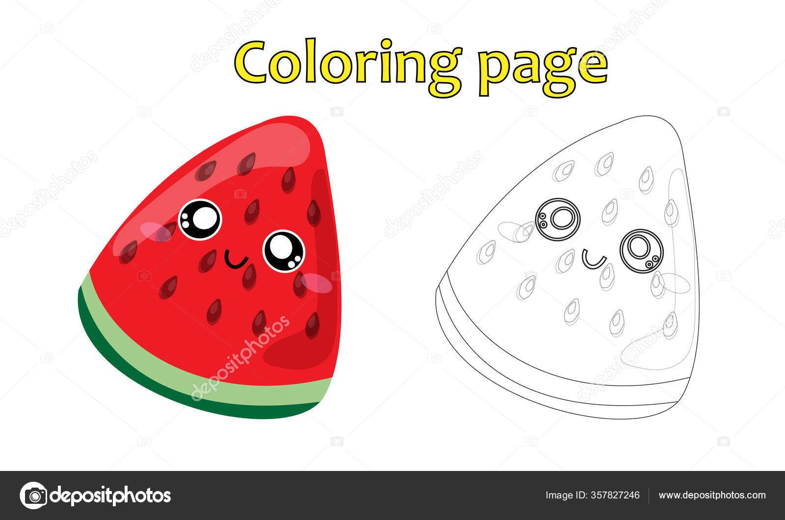 Personajes de frutas pãgina para colorear de lindo trozo de dibujos animados de sandãa sobre fondo blanco ilustraciãn de stock de ksgldnss