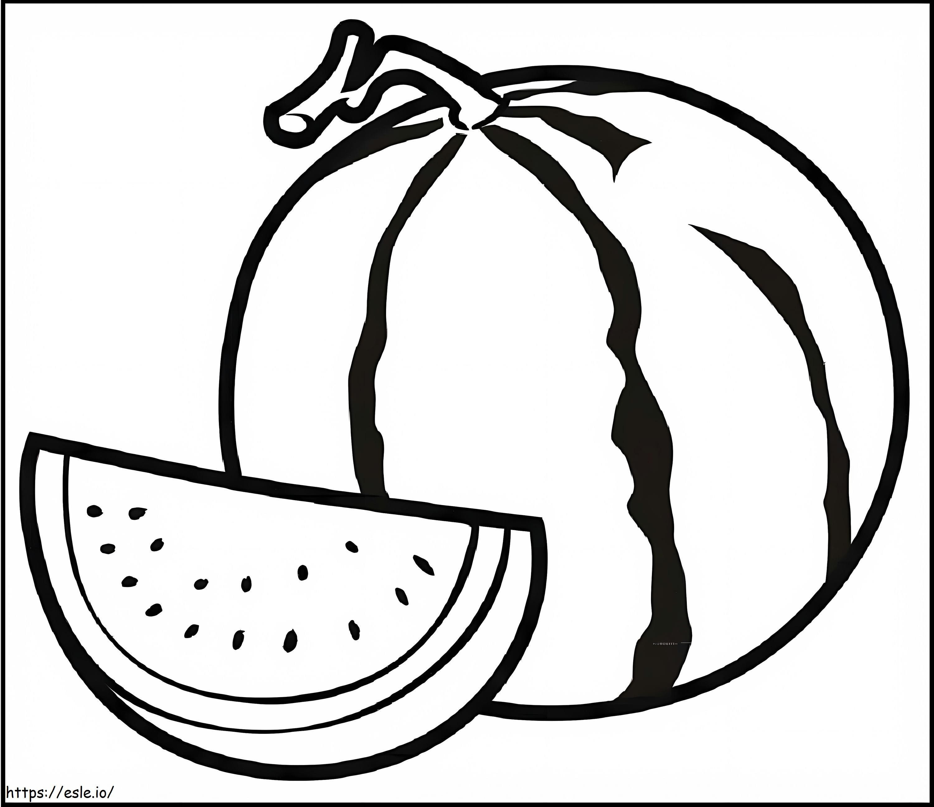 Basic watermelon and watermelon slice coloring page