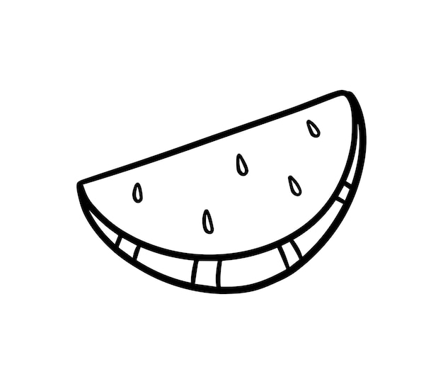 Rebanada de sandãa baya grande con piedras doodle dibujos animados lineal para colorear vector premium