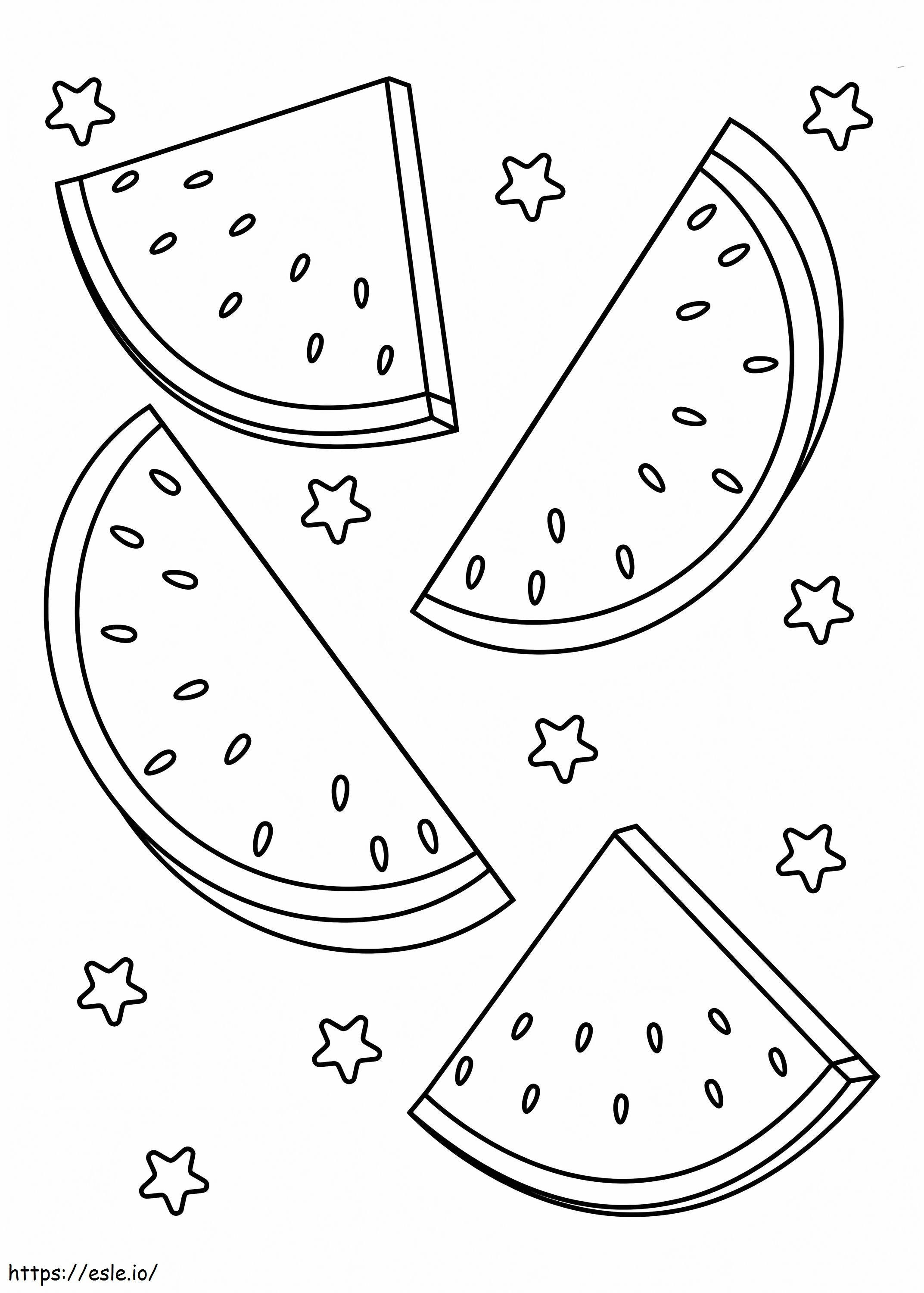 Four slices of watermelon coloring page