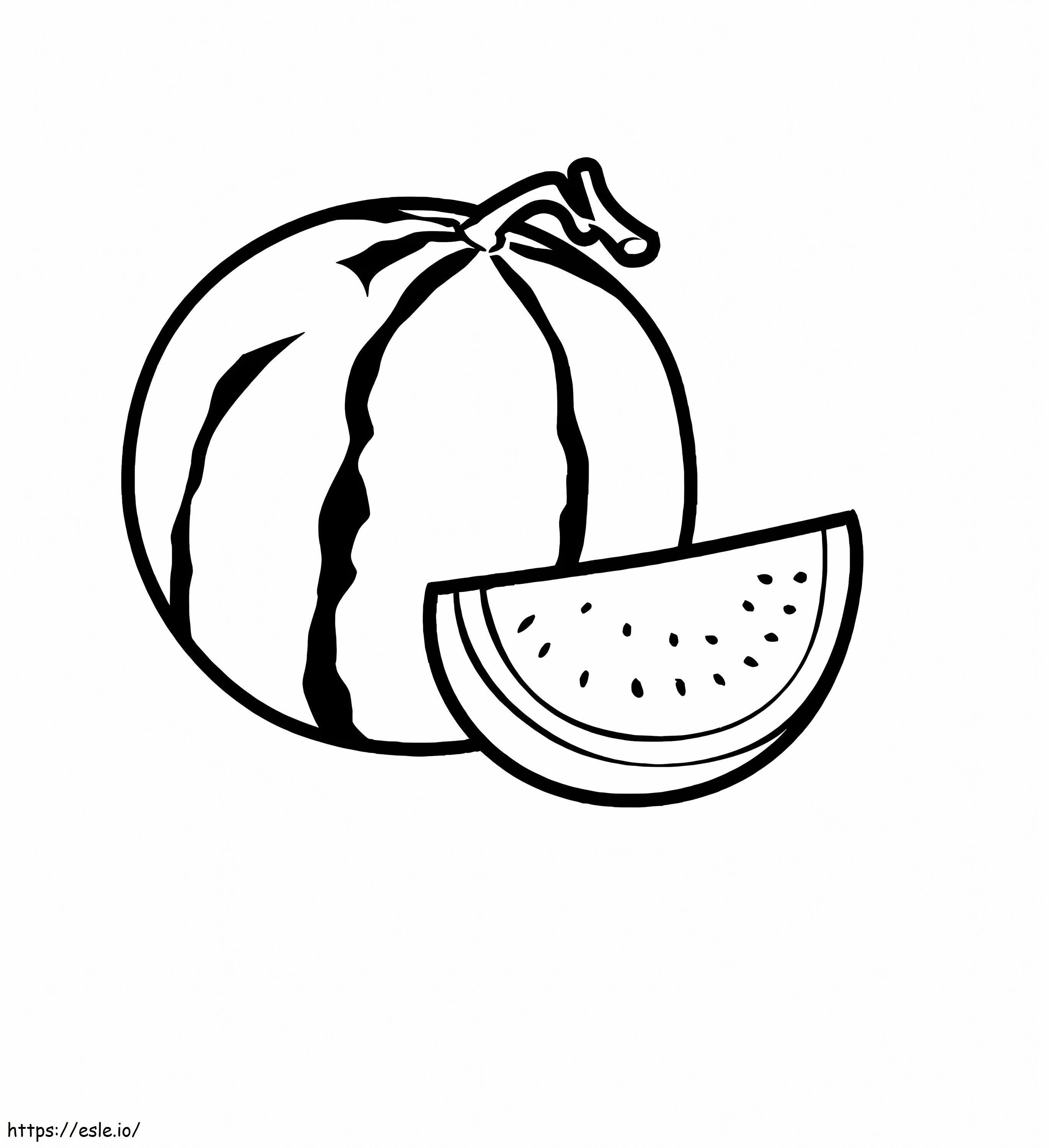 Cute watermelon and watermelon slice coloring page