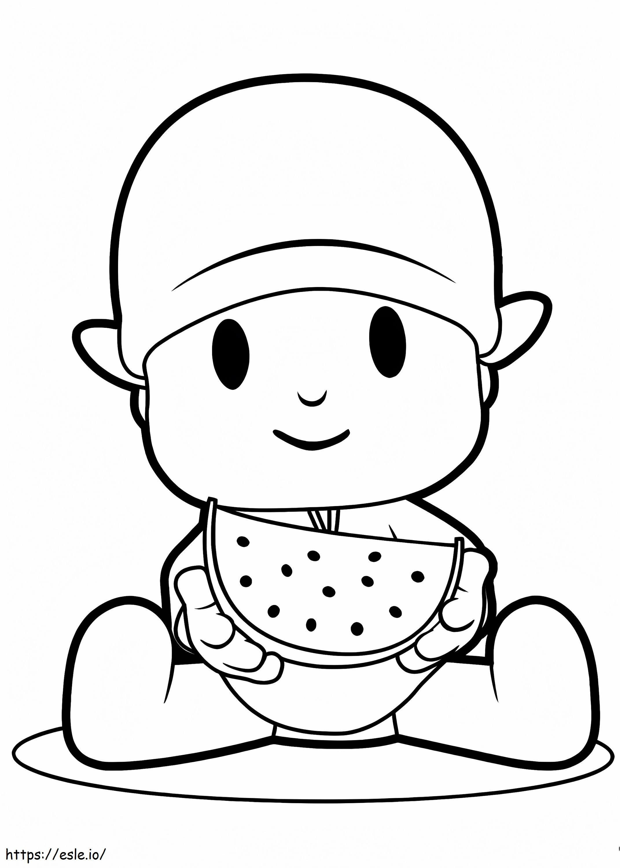 Pocoyo with watermelon slice coloring page