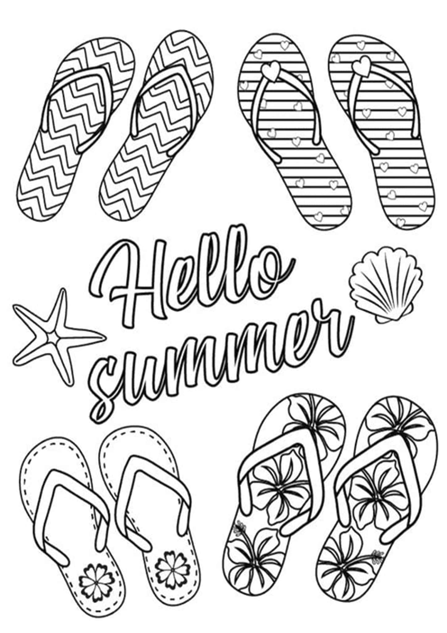 Print hello summer coloring page