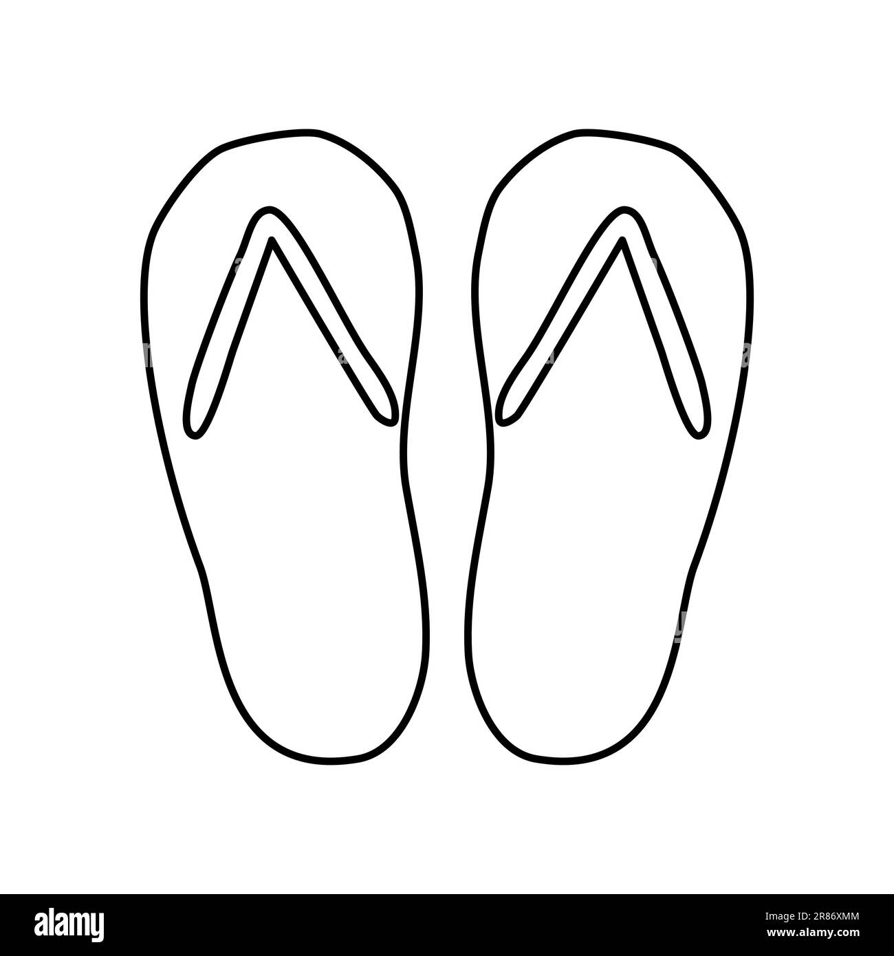 Flip flops sandals summertime beach holiday and vacation attribute doodle style flat vector outline illustration for kids coloring book stock vector image art