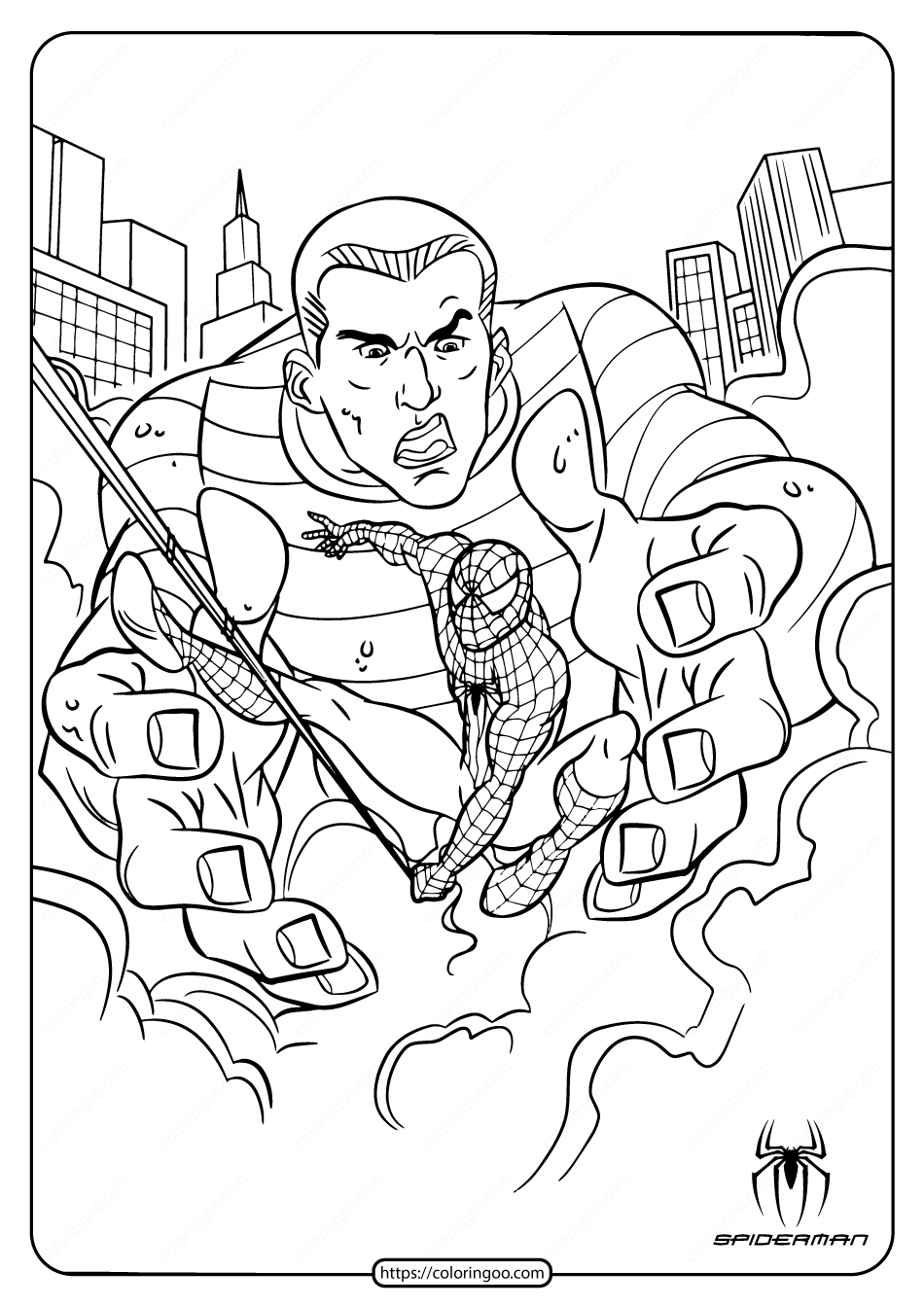 Printable spiderman and sandman coloring page spiderman coloring cartoon coloring pages coloring books