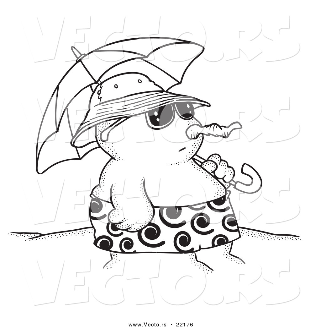 R of a cartoon sandman on a beach with an umbrella