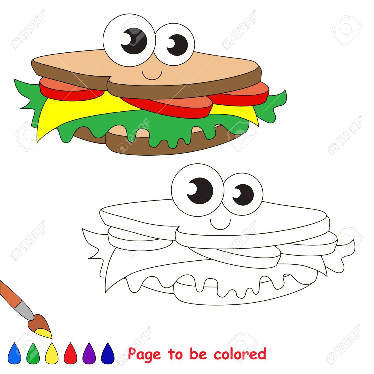 Sandwich to be colored coloring book to educate kids learn colors visual educational game simple level coloring pages royalty free svg cliparts vectors and stock illustration image