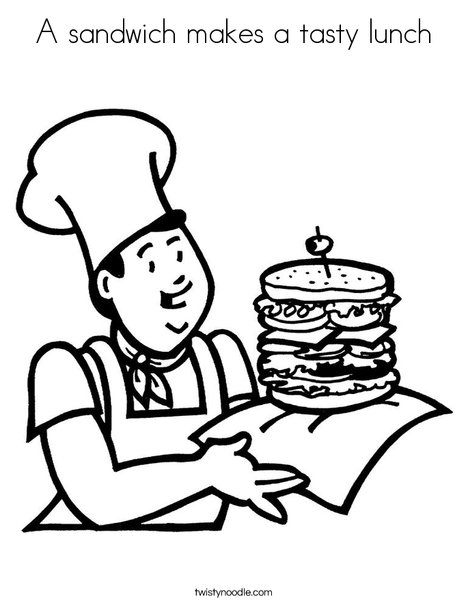 A sandwich makes a tasty lunch coloring page