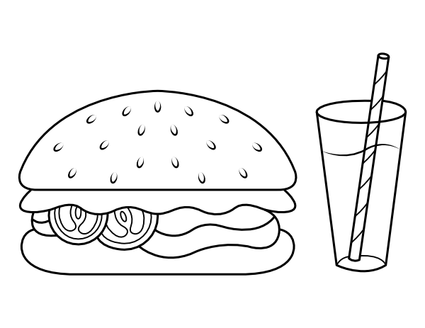 Printable drink and sandwich coloring page