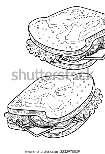 Lunch food sandwich coloring pages a stock illustration