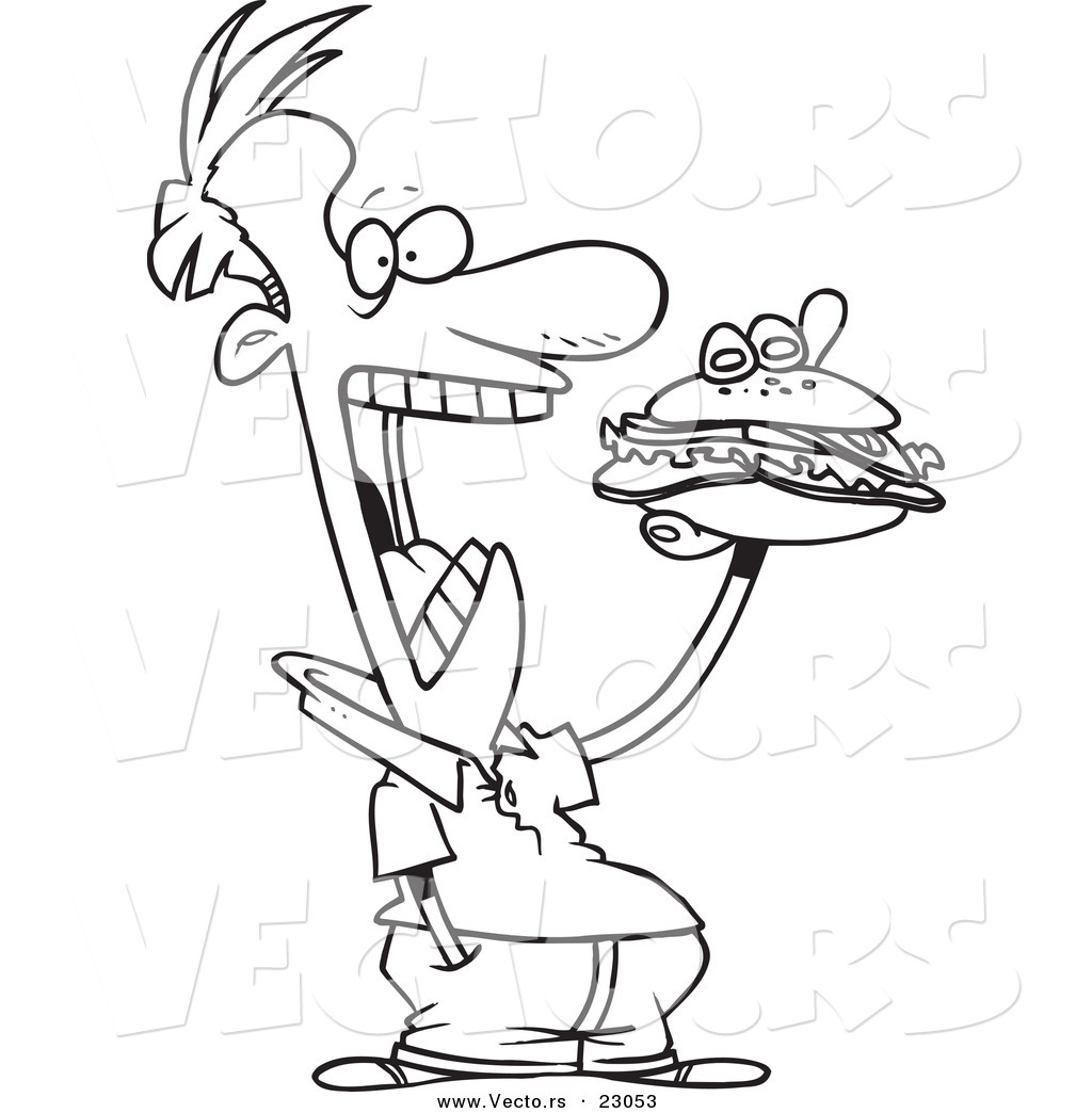 R of a cartoon guy eating a sandwich