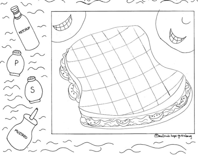 Happy faces sandwich coloring page