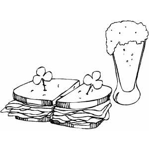 Green beer and sandwich coloring page