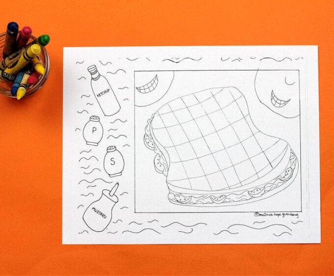 Happy faces sandwich coloring page
