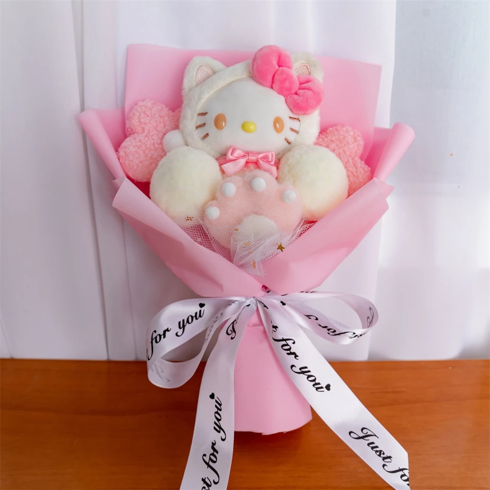 Hello kitty cartoon plush bouquet anime sanrio rose soap flowers doll home wedding decoration christmas valentines day gift