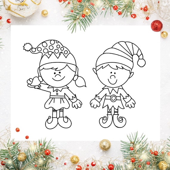 Santas elves coloring christmas coloring coloring christmas elves instant download coloring page printable