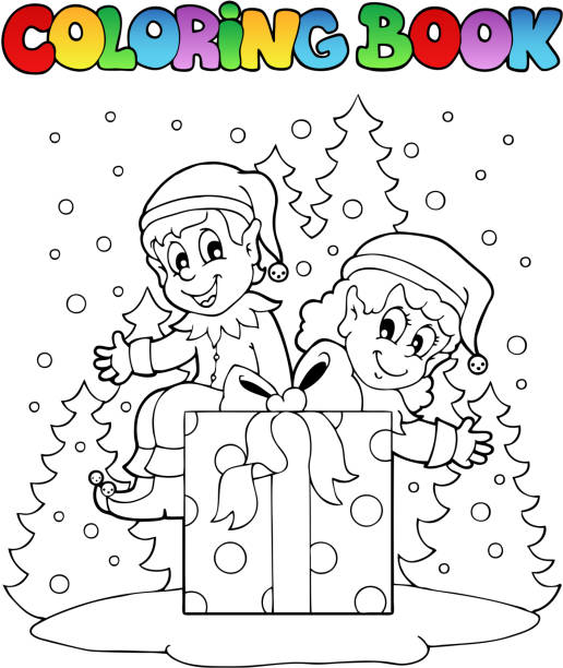 Coloring book christmas elf theme stock illustration
