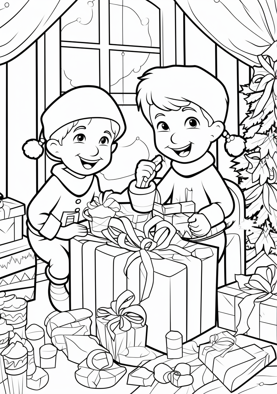 Santa with elves printable