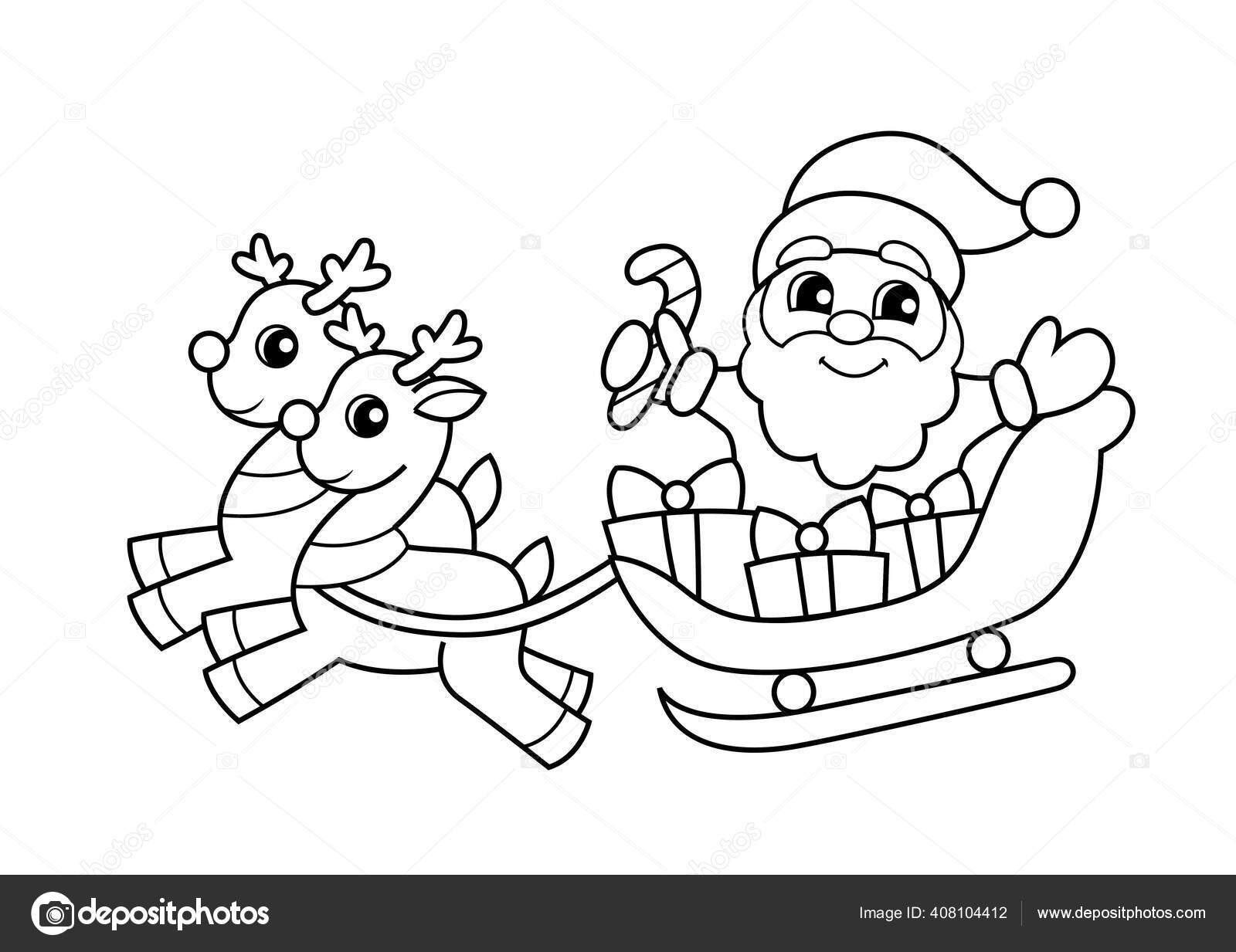 Santa claus flying sleigh gifts reindeer christmas new year illustration stock vector by alka