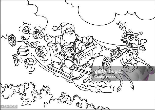 Reindeer flying santas sleigh high