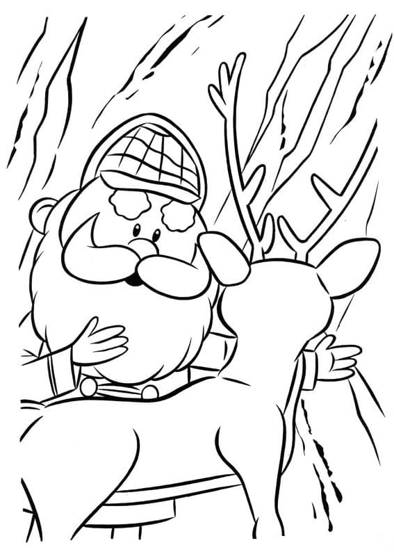 Santa with rudolph coloring page