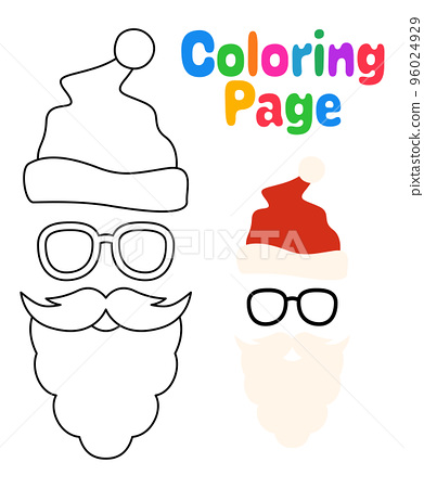 Coloring page with beard with christmas hat and