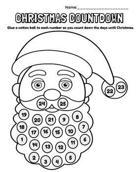 Santas beard days to christmas countdown colouring page