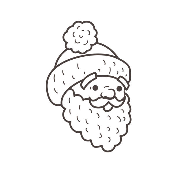 Santa head beard and cap coloring page stock illustration