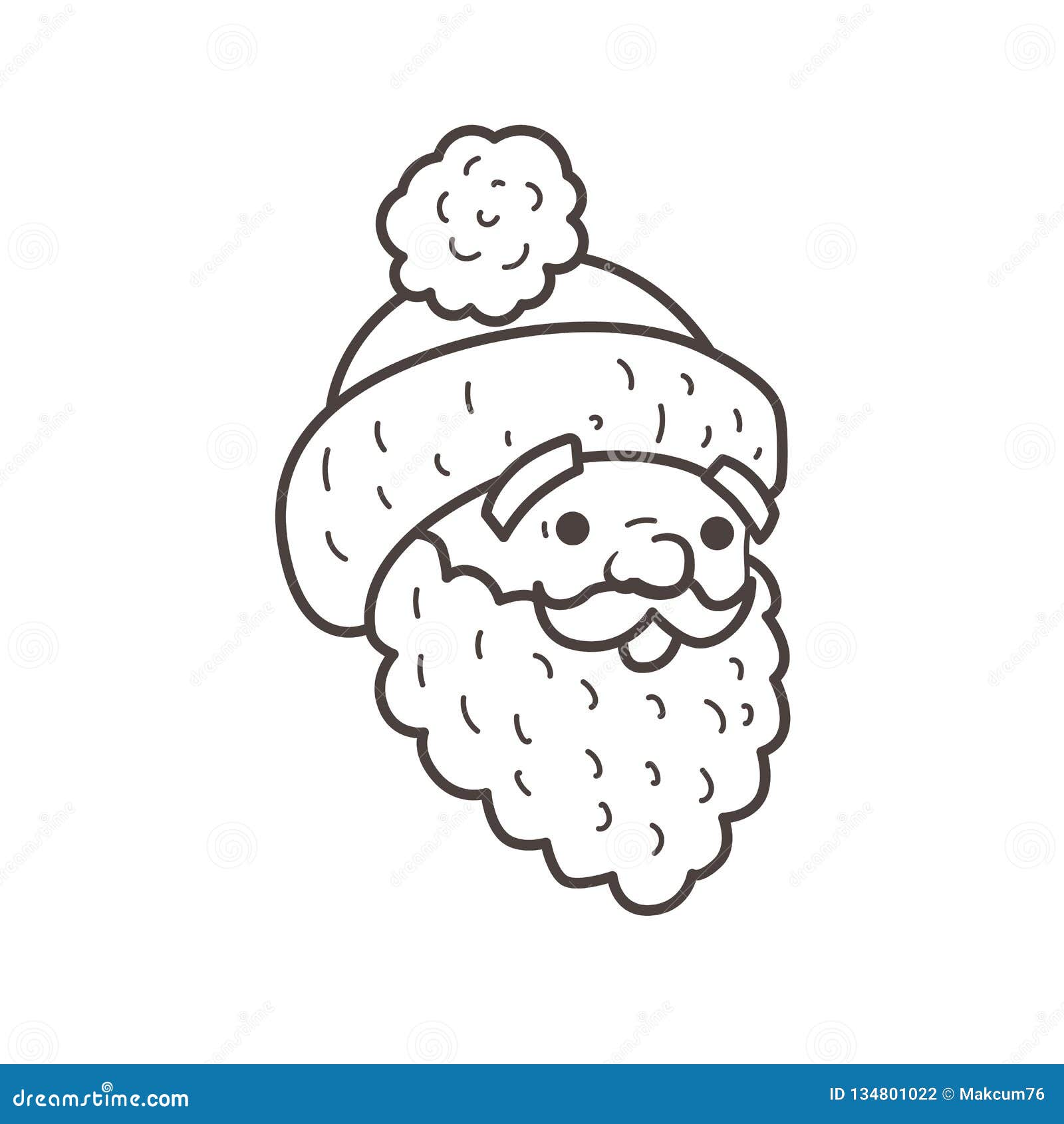 Santa head beard and cap coloring page stock vector