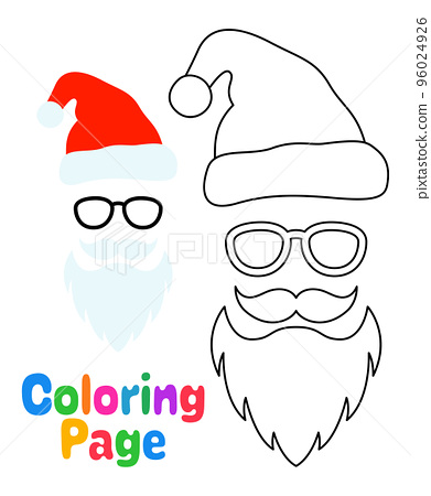 Coloring page with beard with christmas hat and