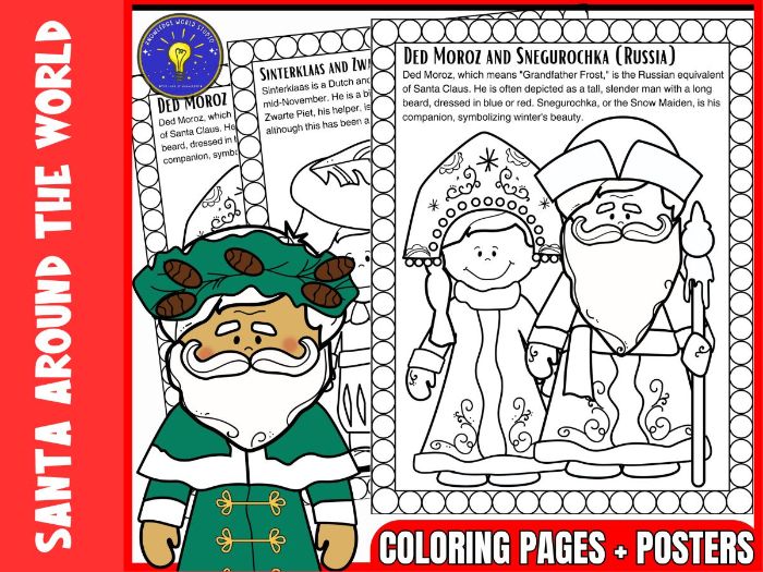 Santas around the world coloring pages