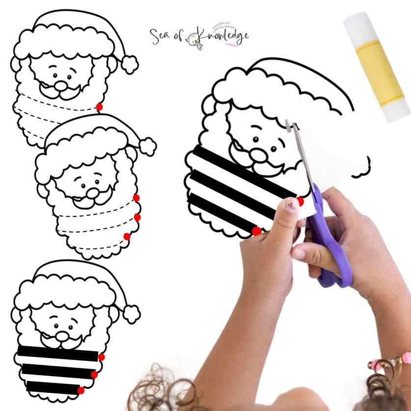 Development of scissor skills santa beard cutting strips