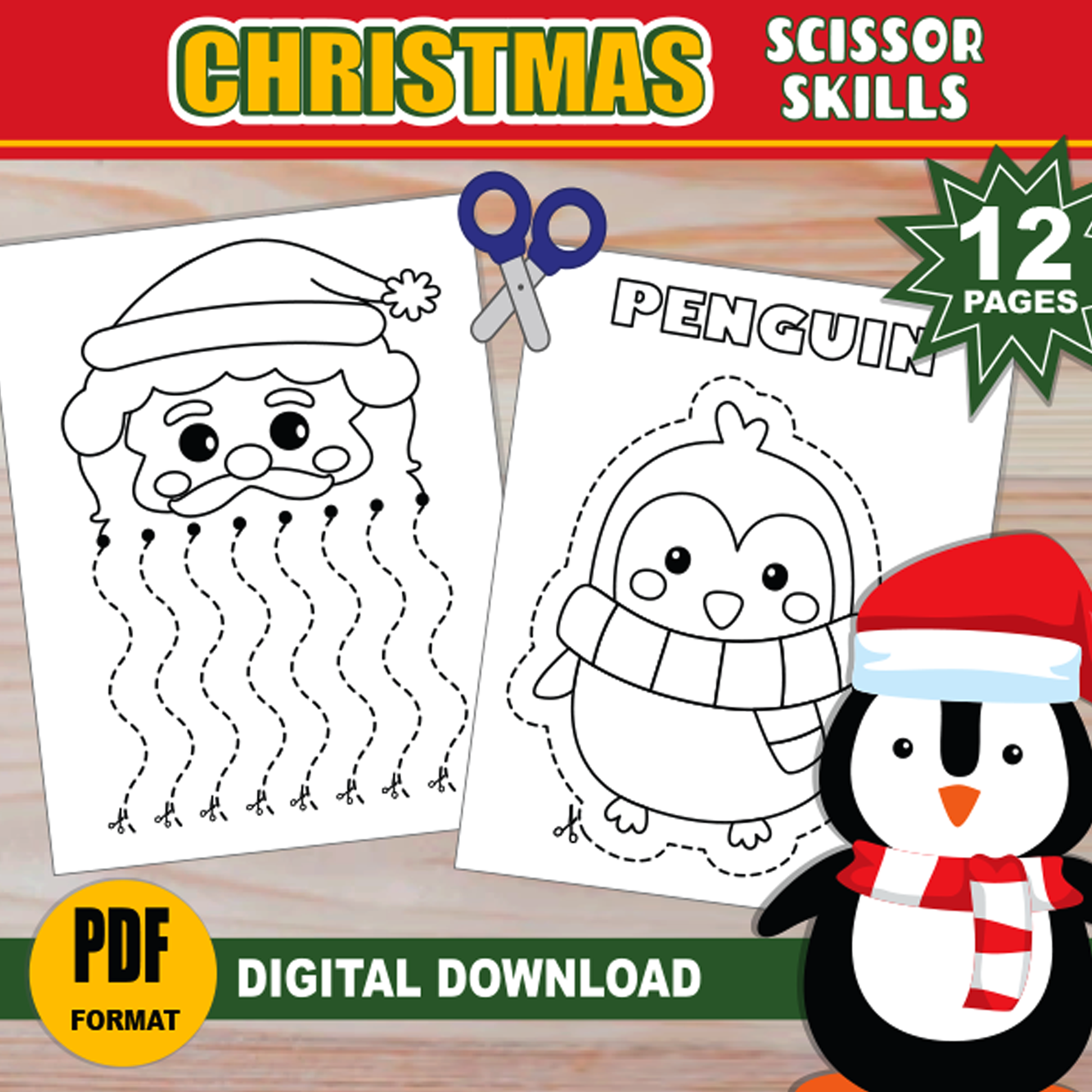 Christmas scissor skills santas beard christmas characters cut and paste l fine motor skills activity cutting practice worksheets