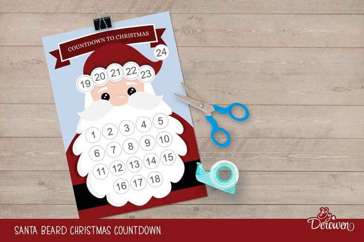 Christmas countdown santa beard printable