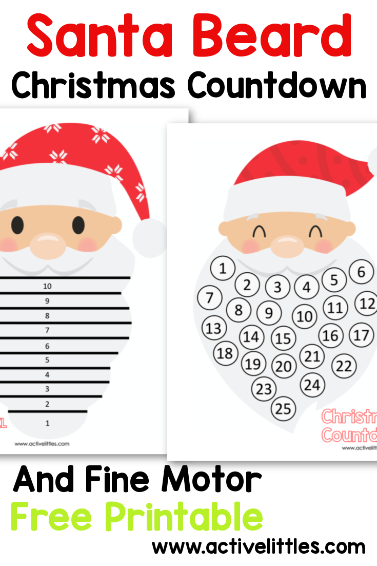 Santa beard cotton ball christmas countdown free printable
