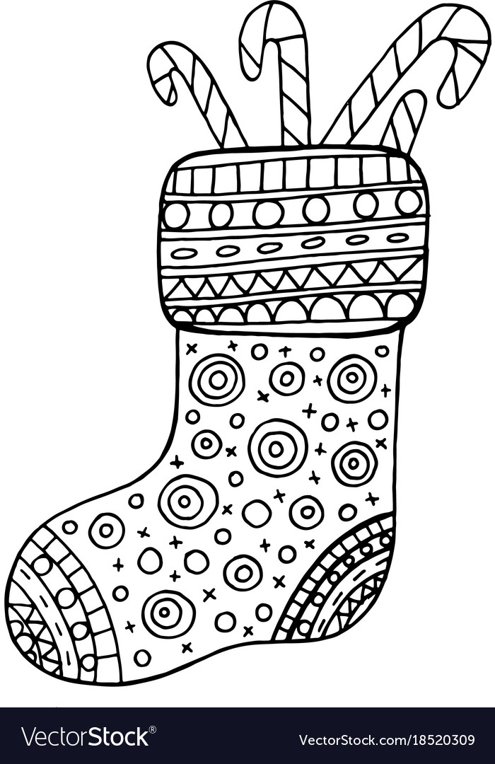 Christmas boot coloring page for adults and kids vector image