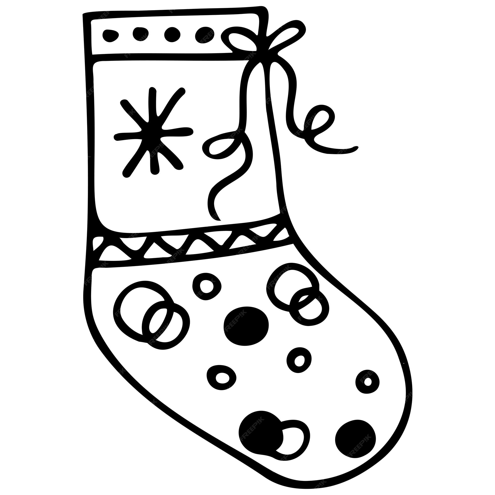 Premium vector hand drawn sketch of a christmas boot with dots and snowflake on a white background