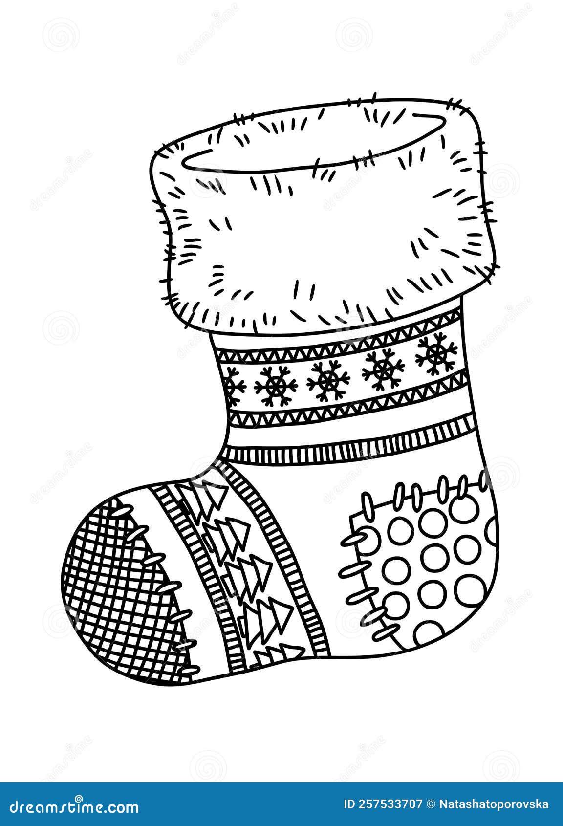 Cute knitted christmas sock for gifts from santa claus vector mandala coloring page for adults page for coloring book stock vector