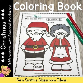 Christmas coloring page with differentiated seasonal vocabulary christmas crafts