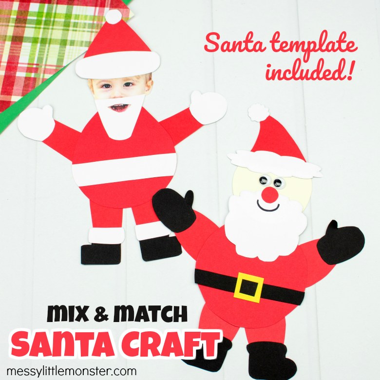Mix and match paper santa craft with printable santa template