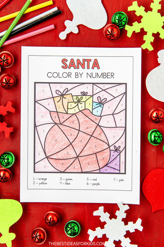 Santa color by number free printables
