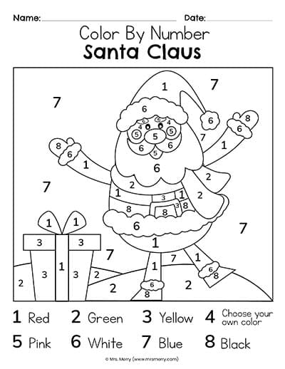 Christmas color by number printables mrs merry