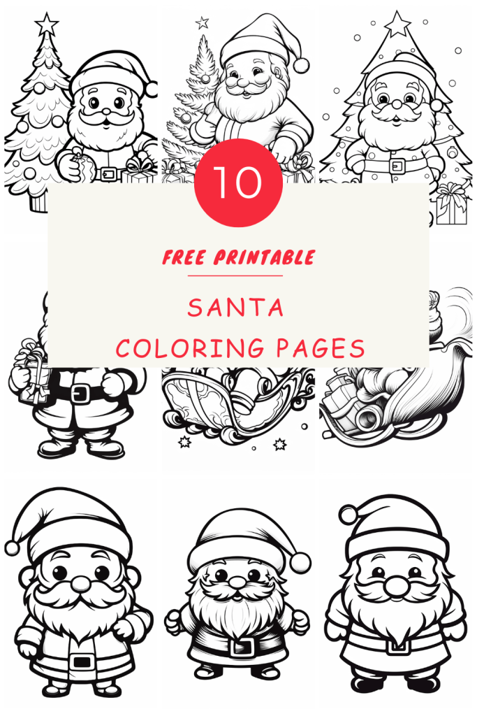 Santa coloring pages hue therapy