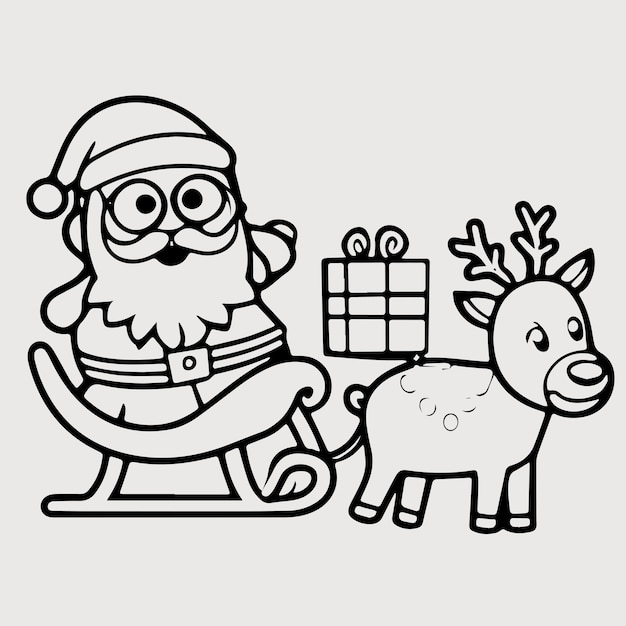Premium vector christmas coloring page with santa brings gifts
